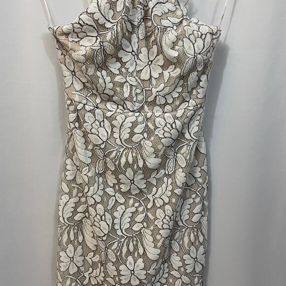 Lulus White Cream Lace Halter Cross Neck Scalloped Hem Mini Dress XS - Picture 4 of 7